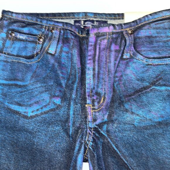 Deadstock Y2K LEI Low Waist Junior Sz 14 Multi Color Spray Painted Jeans Flare - Picture 7 of 16